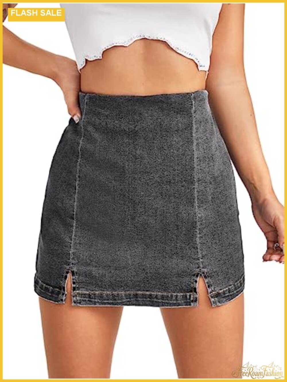 High Stretch Split Hem High Waist Denim Skorts Skirt Shorts